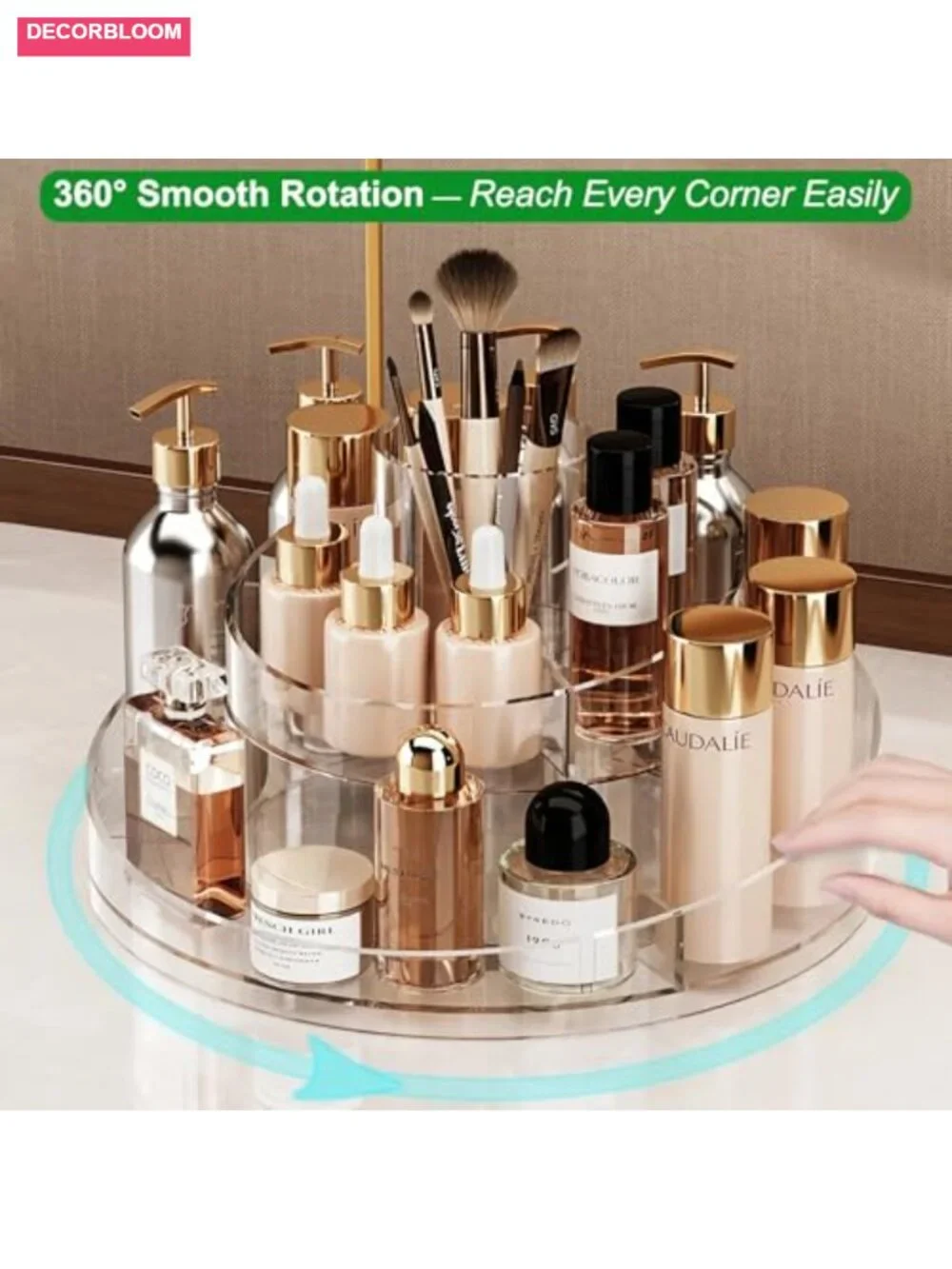 360 Rotating Acrylic Makeup Organizer with Brush Holder